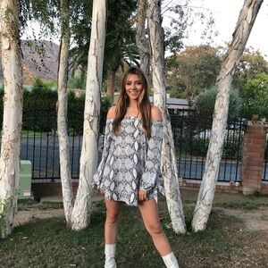 REVOLVE Snake Print Off-Shoulder Dress